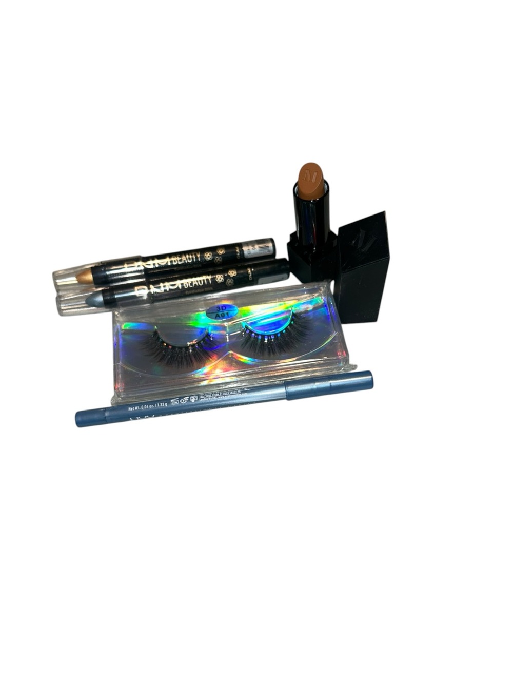Makeup Set with Brown Lipstick, Black Eyeliner & False Lashes